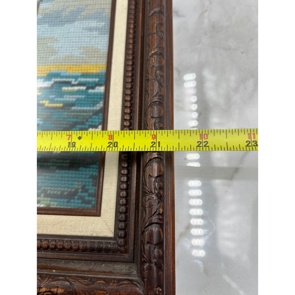 Vintage Nautical Needlepoint Framed Art Clipper Ship Seagulls Ocean 18x24 Large - Picture 11 of 13